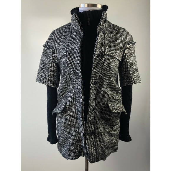 Zara Basic Textured Tweed Layered Full Zip Jacket Black Marled Knit Small H12038 - Picture 2 of 13